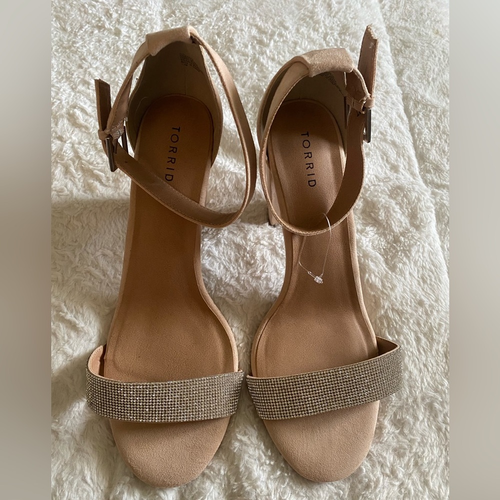 Nude two strap rhinestone heel. Never worn. Marks from storage.